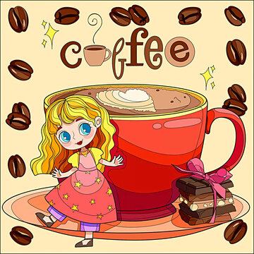 illustration of a girl with coffee cup