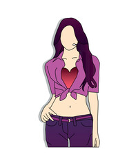 Fototapeta na wymiar female kpop idol singing on stage wearing cowgirl outfit or casual summer outfit. colored line art vector illustration eps.10.