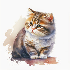 Watercolor cute cat illustration, Generative AI
