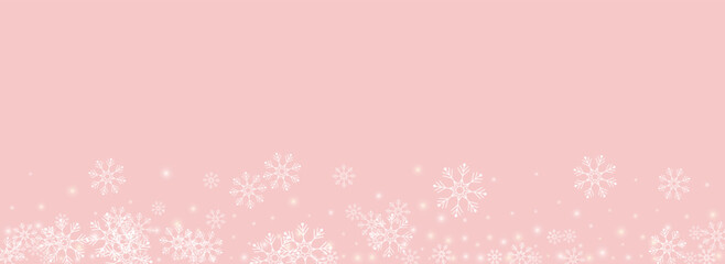White Snowflake Vector Panoramic Pink Background.