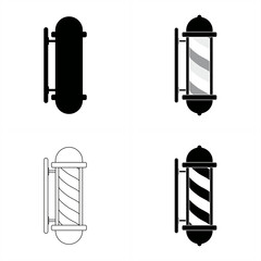 set of monochrome illustration of barber pole for icon logo or sign