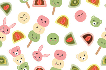 Background of traditional Japanese dessert. Dango and Daifuku. Vector illustration