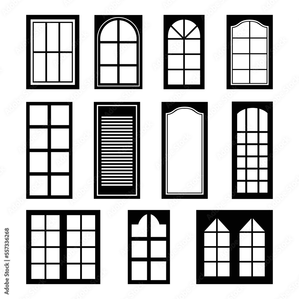 Sticker silhouette windows in set isolated on white background