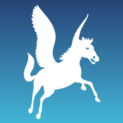 Pegasus white silhouette on sky blue background