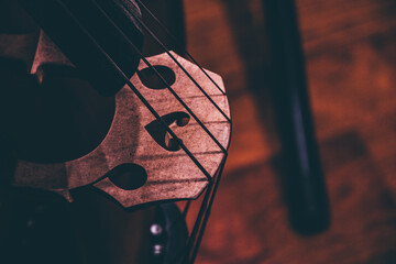 Indoor concert background abstract people performing music instruments in symphony orchestra cello...