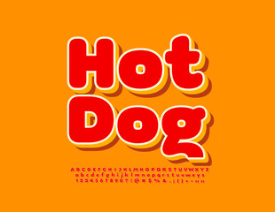 Vector advertising poster Hot Dog. Modern 3D Font. Bright creative Alphabet Letters and Numbers