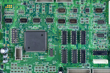 Circuit board. Electronic computer hardware technology. Motherboard digital chip. Tech science background. Integrated communication processor. Information engineering component.