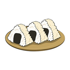 japanese rice ball, a set of onigiri on a plate. vector illustration