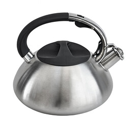 Stainless steel whistling kettle isolated on white background. 3d rendering