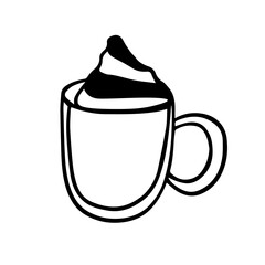 Doodle coffee with with whipped cream. Vector illustration