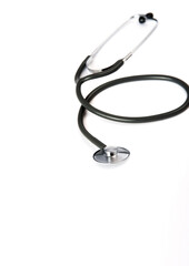 Stethoscope for checking pulse on white background