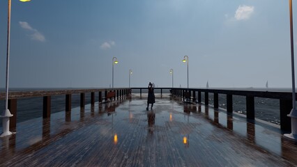 Obraz premium person stand with beautiful ocean view