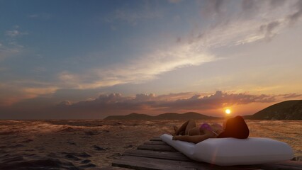 Fototapeta na wymiar person laying down with beautiful ocean view