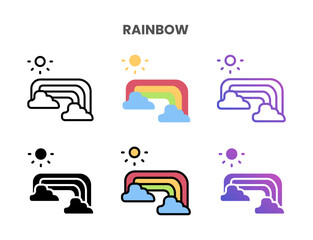 Rainbow icons vector illustration set line, flat, glyph, outline color gradient. Great for web, app, presentation and more. Editable stroke and pixel perfect.