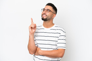 Young Arab handsome man isolated on white background pointing up a great idea