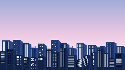 Illustration of an urban background with lots of buildings and a gradation view of the blue sky