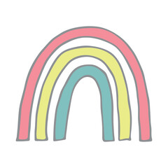 Single rainbow doodle illustration. Hand drawn clipart for card, design