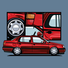 vector red car sports with details