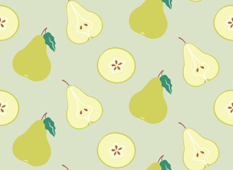 Seamless pattern with pears. Beautiful fruit texture in flat style.