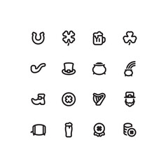 Cute simple St. Patrick's day outline icon set with luck and beer related icons