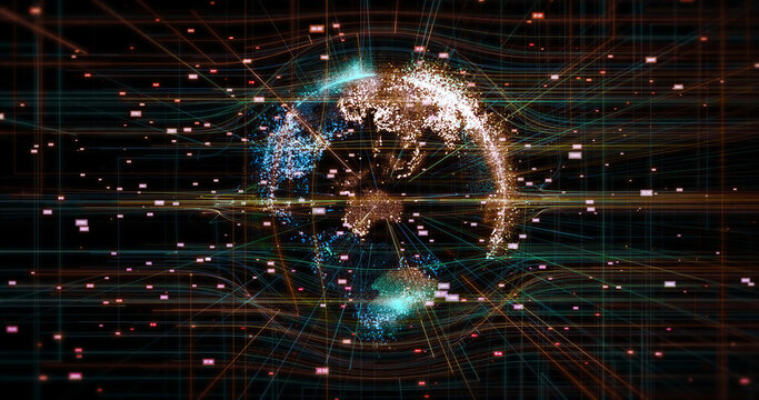 Digital planet earth covered with fiber optics. Social network. Technology related 3D Illustration Render.