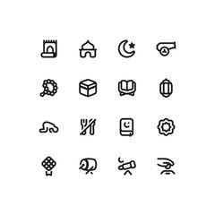 Cute simple Ramadan outline icon set with Islam and Muslim related icons