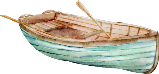 watercolor rowboat - obrazy, fototapety, plakaty