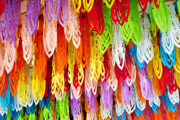 Colorful Yee peng Lanna lantern  hanging - make from paper decor - Abstract background many color scene oimage from chiang rai thailand 