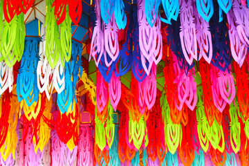 Colorful Yee peng Lanna lantern  hanging - make from paper decor - Abstract background many color scene oimage from chiang rai thailand  - obrazy, fototapety, plakaty
