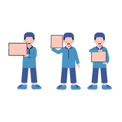 Set Of Muslim Boy Character Holding Empty Board