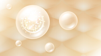 Hyaluronic acid hair and skin solutions ad, white collagen serum drop over skin cells with cosmetic advertising background ready to use, illustration vector.