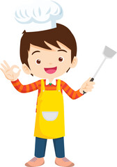 Cooking children boy Little kids making delicious food professional chef
