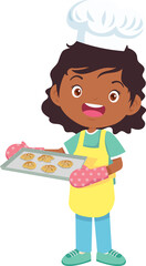 Cooking children girl Little kid making delicious food professional chef