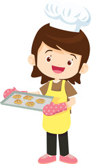 Cooking children girl Little kid making delicious food professional chef