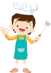 Fototapeta premium Cooking children boy Little kids making delicious food professional chef