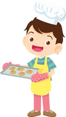 Cooking children boy Little kids making delicious food professional chef