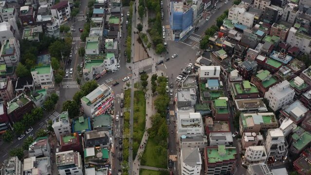 [korea drone footage] Seoul cityscape, Jongno, Mapo, Hongdae, , Hongik University, downtown