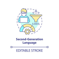 Second-generation programming language concept icon. Assembly coding style abstract idea thin line illustration. Isolated outline drawing. Editable stroke. Arial, Myriad Pro-Bold fonts used