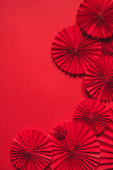 Chinese New Year 2023 .Decor pattern fan on red background. Red paper fans .Lunar New Year banner template. Lunar New Year,chinese banner,chinese new year background