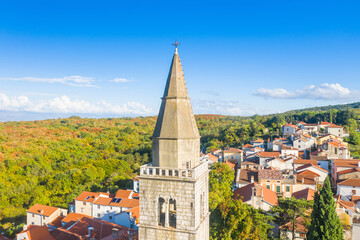 Obraz premium Old town of Dobrinj on Krk island in Croatia, aerial view