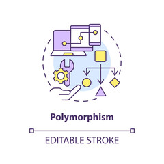 Polymorphism concept icon. Object-oriented programming principle abstract idea thin line illustration. Substitutability. Isolated outline drawing. Editable stroke. Arial, Myriad Pro-Bold fonts used