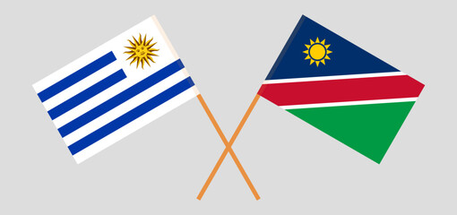Crossed flags of Uruguay and Namibia. Official colors. Correct proportion