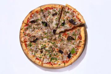 pizza with cheese, onion and mushrooms