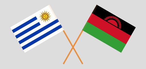Crossed flags of Uruguay and Malawi. Official colors. Correct proportion