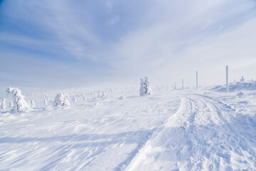 Fototapeta na wymiar Winter mountain landscape. Karkonosze in winter in Poland.