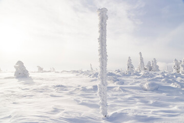 Winter mountain landscape. Karkonosze in winter in Poland.