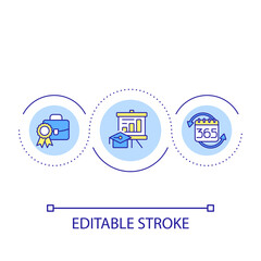 Regular business trainings for staff loop concept icon. Corporate employees education abstract idea thin line illustration. Isolated outline drawing. Editable stroke. Arial font used