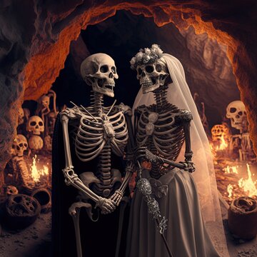 illustration skeletons celebrate wedding made with generative ai