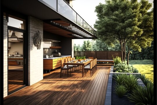 Garden terrace outdoor where it is best to spend time , with grill, BBQ place pool equipment - interior modern style