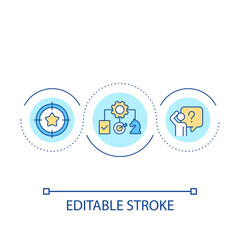 Create business strategy loop concept icon. Company development. Know corporate goals abstract idea thin line illustration. Isolated outline drawing. Editable stroke. Arial font used